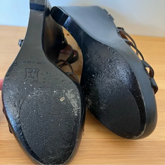 Pour La Victoire black moto buckle ring wedge sandals 8.5 - Picture 6 of 6